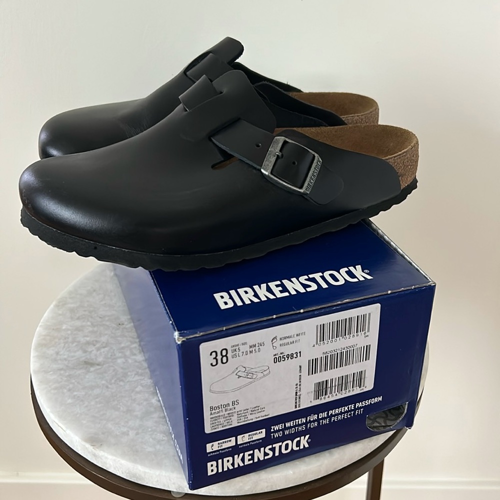 Birkenstock Boston BS Amalfi Black Leather Clog EU 38 (like new)